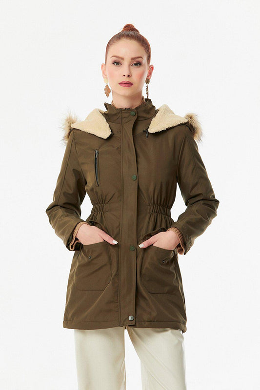 Hooded Coat with Elastic Waist