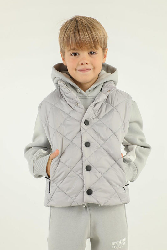 Stand-up Collar Checkered Pattern Detailed Boy's Vest