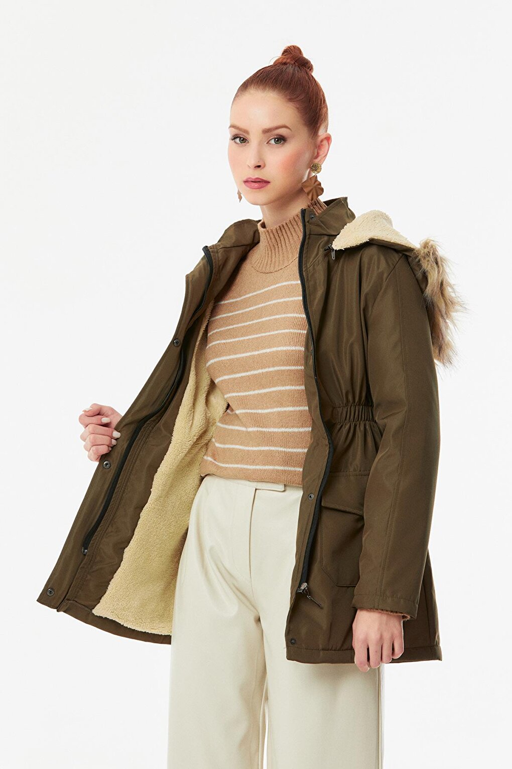 Hooded Coat with Elastic Waist