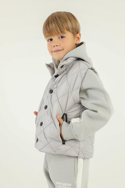 Stand-up Collar Checkered Pattern Detailed Boy's Vest