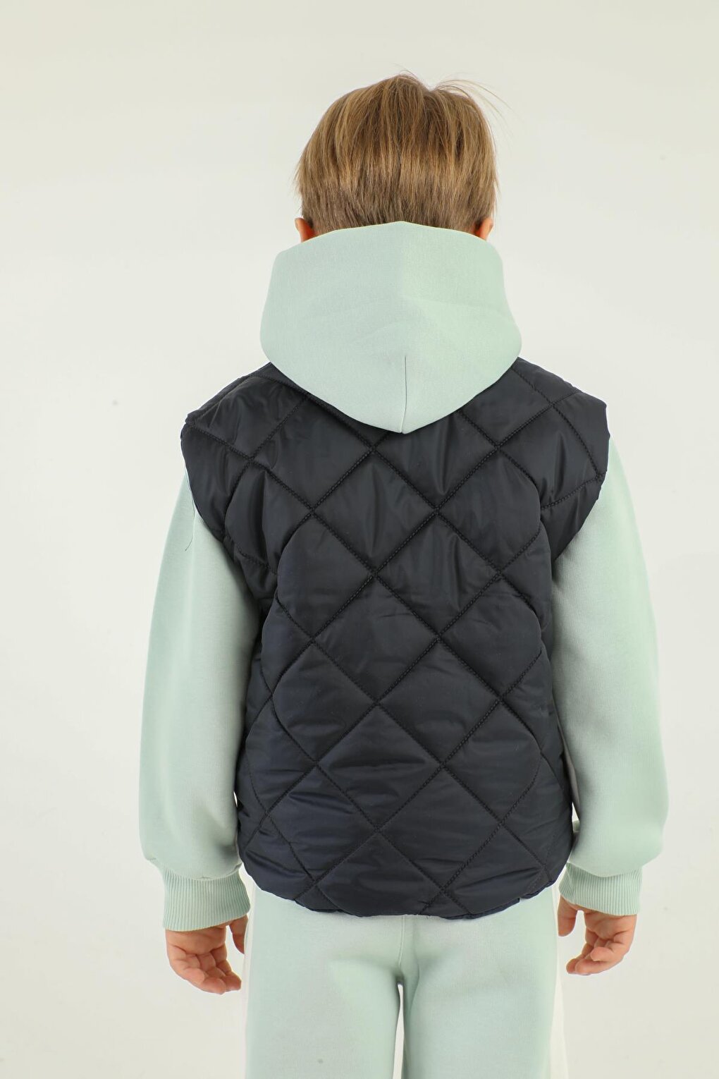 Stand-up Collar Checkered Pattern Detailed Boy's Vest