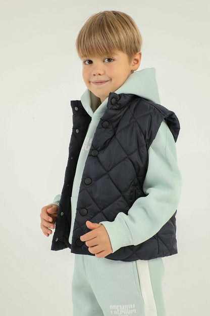 Stand-up Collar Checkered Pattern Detailed Boy's Vest