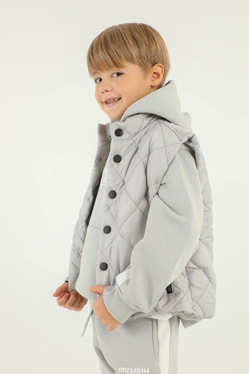 Stand-up Collar Checkered Pattern Detailed Boy's Vest