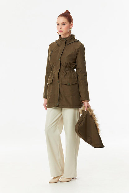 Hooded Coat with Elastic Waist