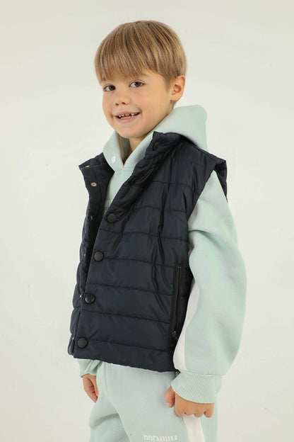 Stand-up Collar Checkered Pattern Detailed Boy's Vest