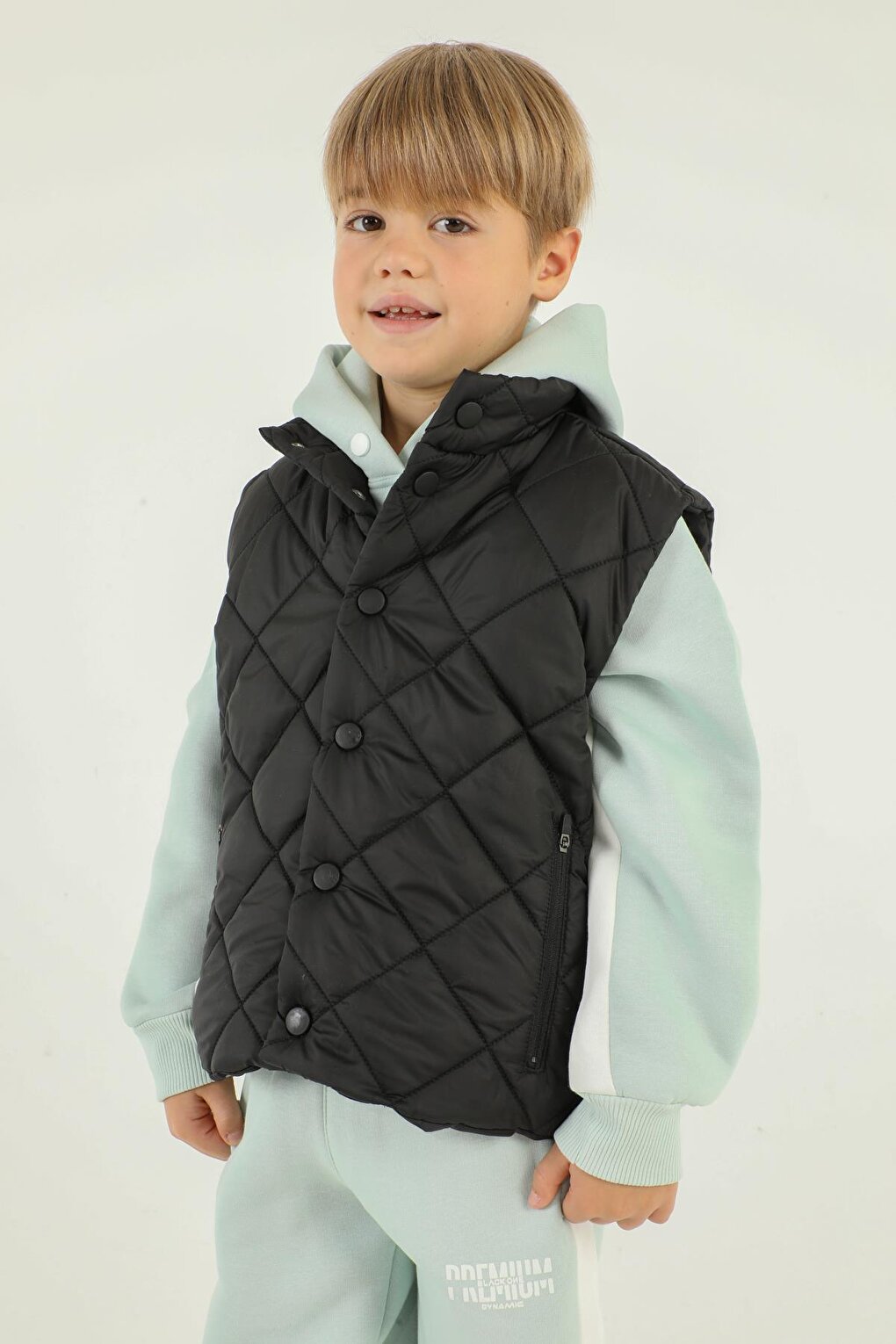 Stand-up Collar Checkered Pattern Detailed Boy's Vest