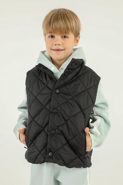 Stand-up Collar Checkered Pattern Detailed Boy's Vest