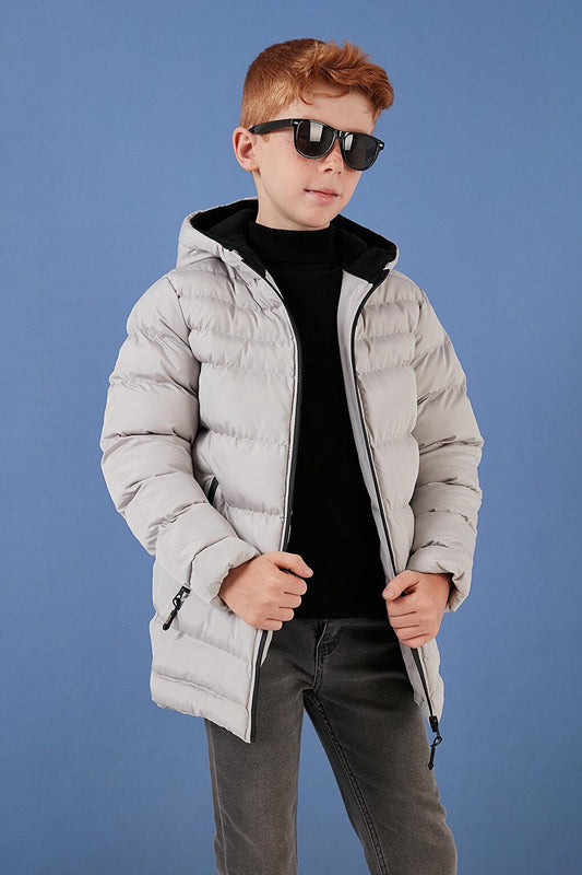 Hooded Puffer Coat with Zipper Pockets 6492324