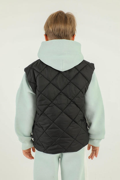 Stand-up Collar Checkered Pattern Detailed Boy's Vest