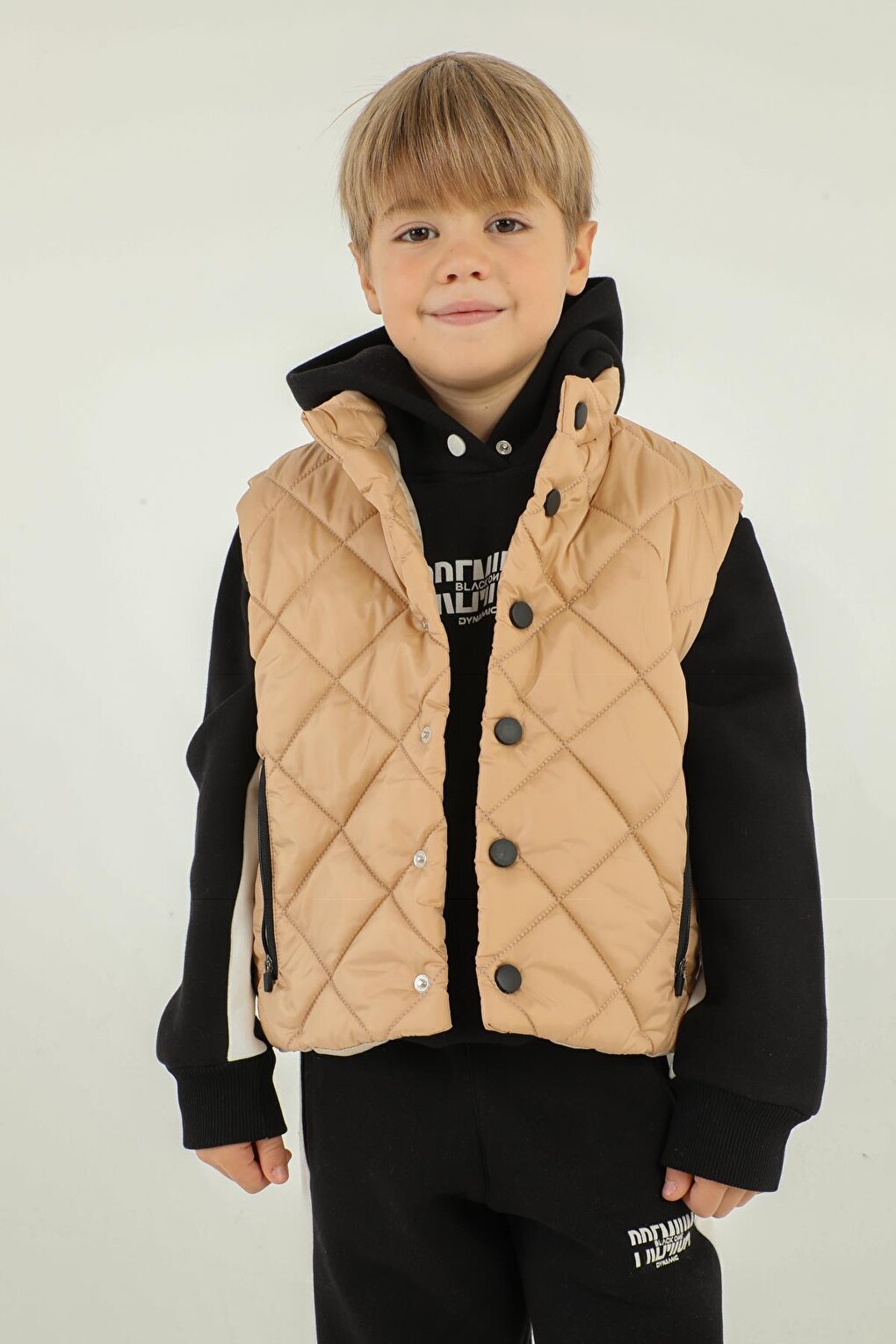 Stand-up Collar Checkered Pattern Detailed Boy's Vest