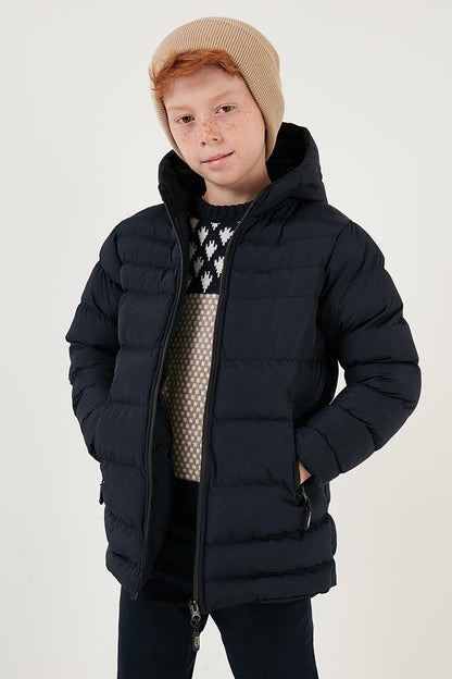 Hooded Puffer Coat with Zipper Pockets 6492324