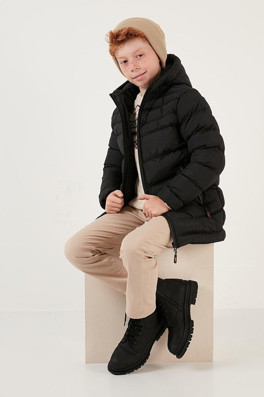 Hooded Puffer Coat with Zipper Pockets 6492324