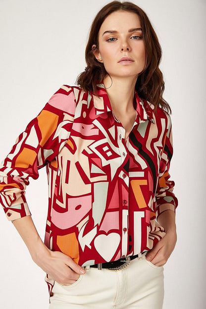 3721 Graphic Patterned Shirt - Claret Red