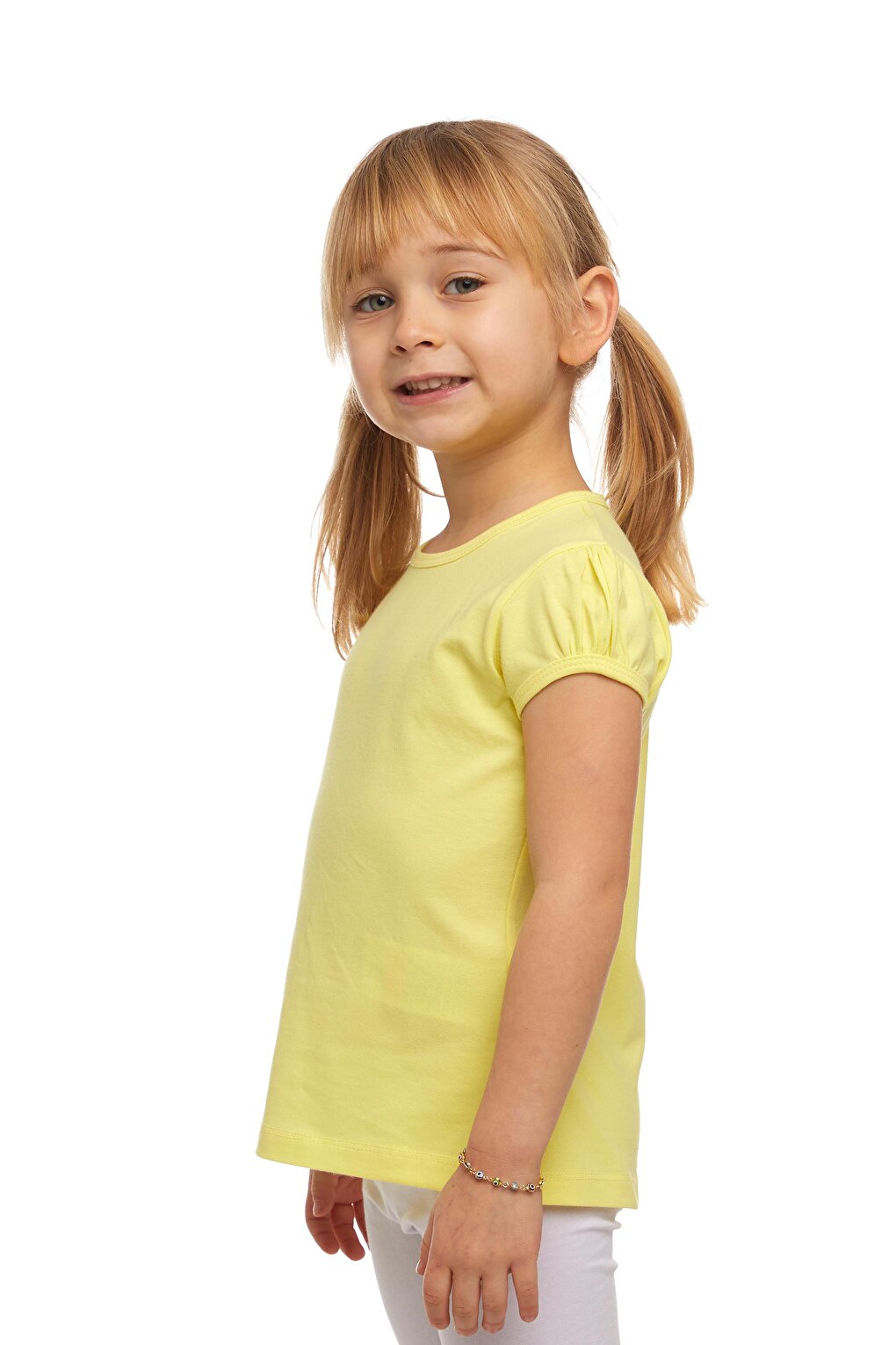 Light Yellow Girl's Short Sleeve Basic T-Shirt