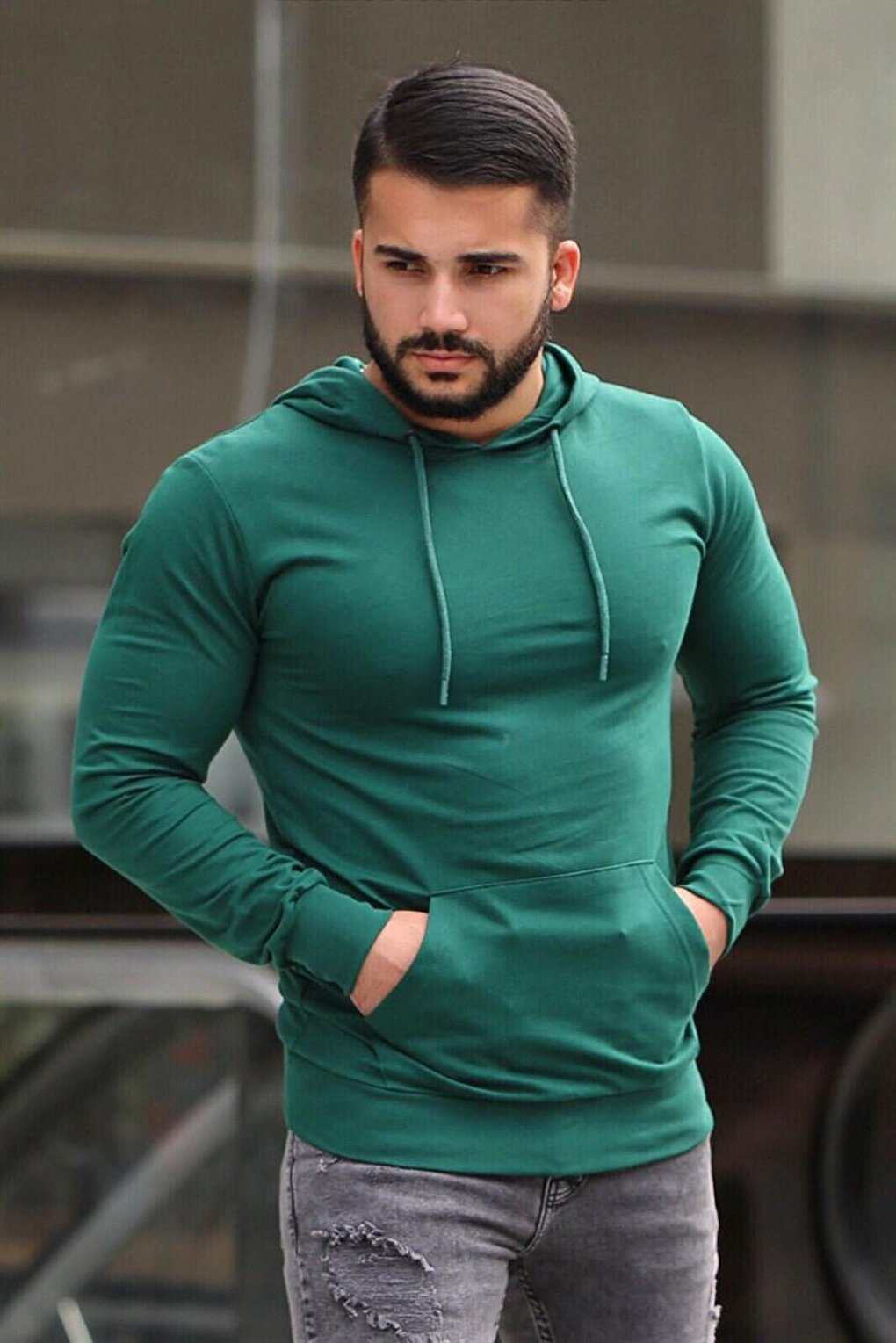 Basic Green hooded Sweatshirt 4117