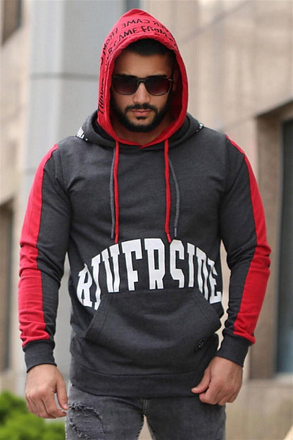 Anthracite Printed Double Hooded Sweatshirt 4094