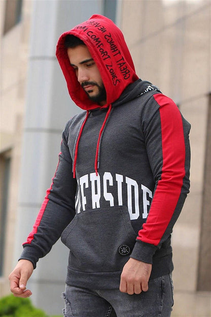 Anthracite Printed Double Hooded Sweatshirt 4094