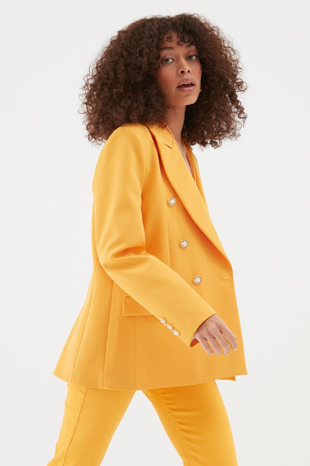 Button Detailed Blazer Jacket Orange