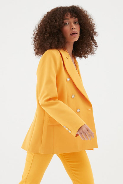 Button Detailed Blazer Jacket Orange