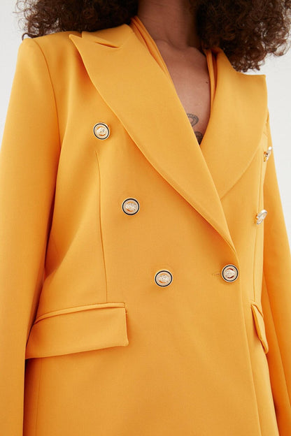 Button Detailed Blazer Jacket Orange