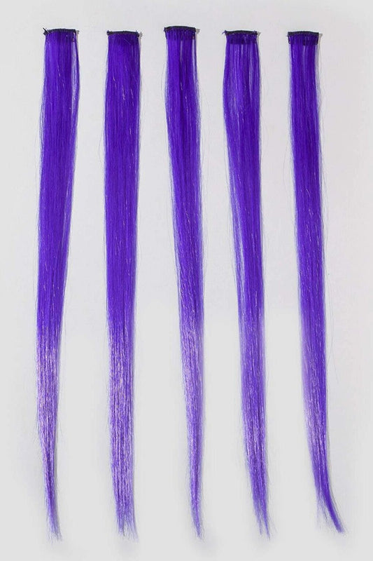 Long Straight Synthetic Hair Extension Clip in Hairpiece - Pack of 5 Purple