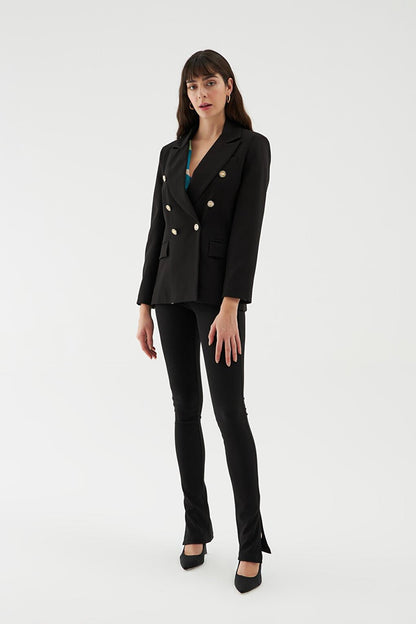 Button Detailed Blazer Jacket Black