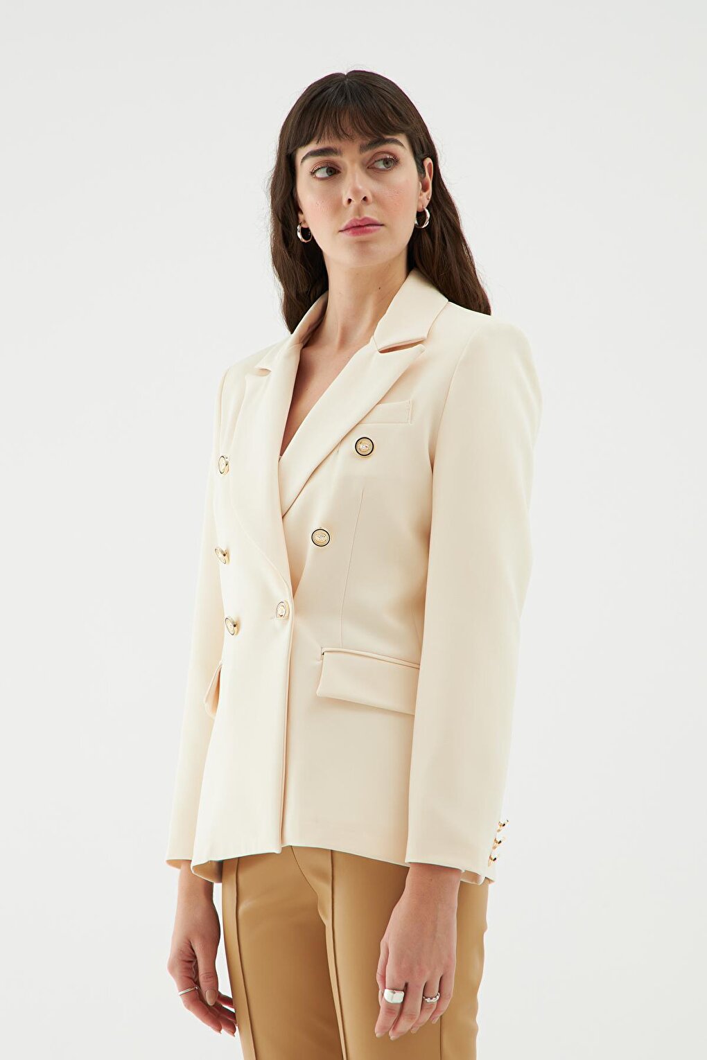 Button Detailed Blazer Jacket White