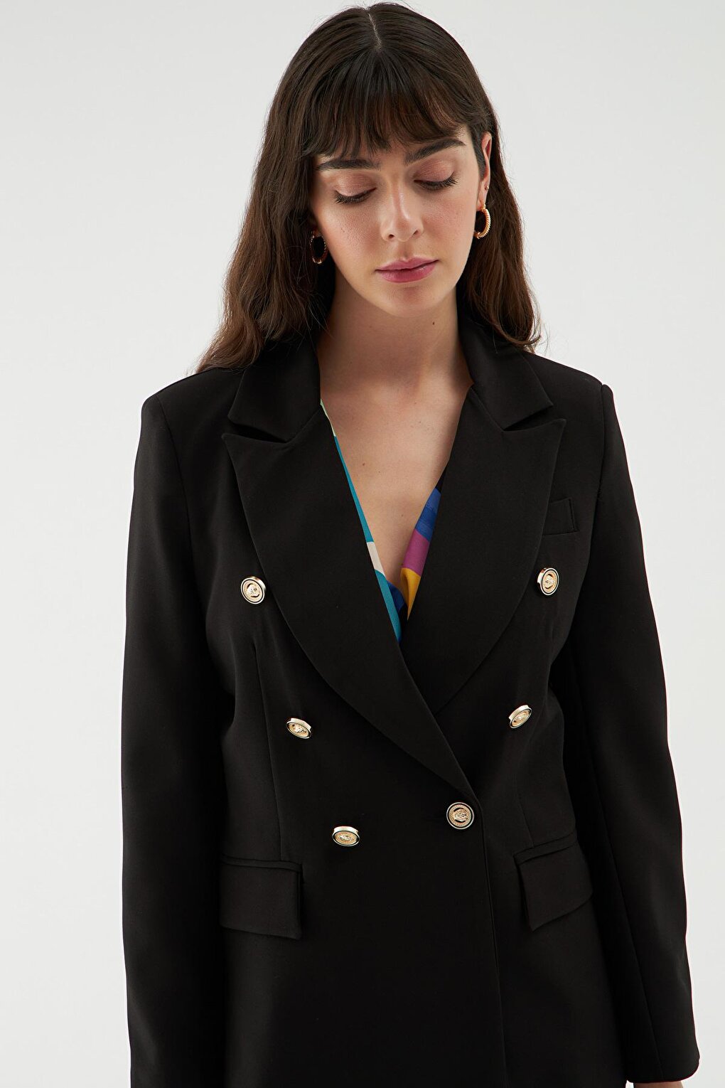 Button Detailed Blazer Jacket Black