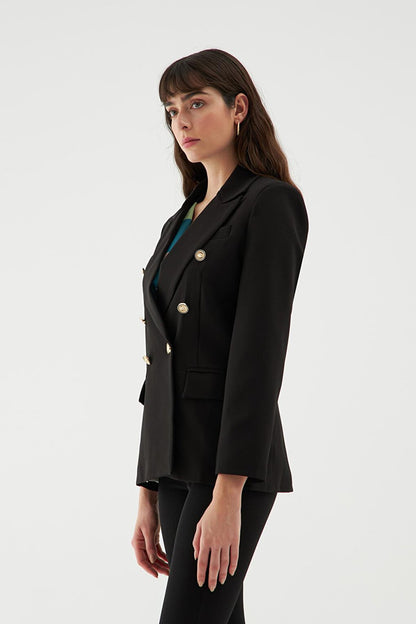 Button Detailed Blazer Jacket Black