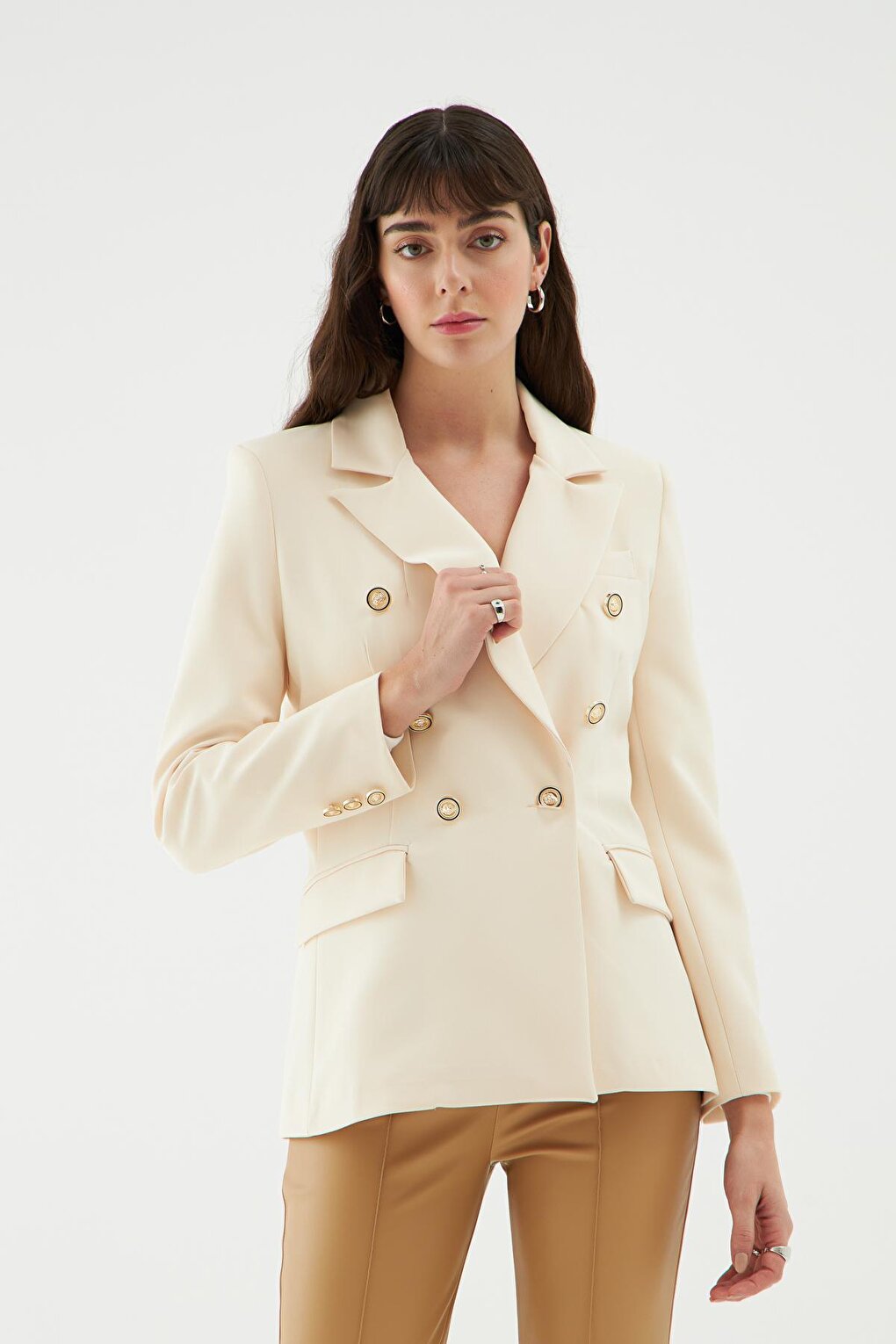 Button Detailed Blazer Jacket White