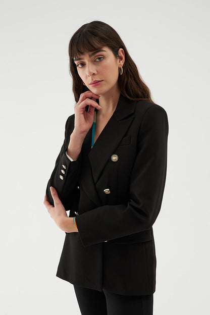 Button Detailed Blazer Jacket Black