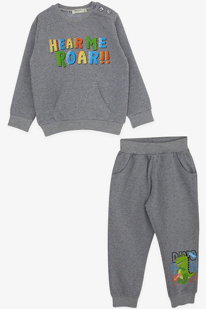 Boy's Tracksuit Set Colorful Slogan Printed Gray (Age 1-3)