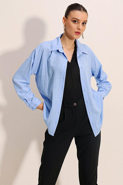 20153 Single Pocket Oversize Shirt - Blue