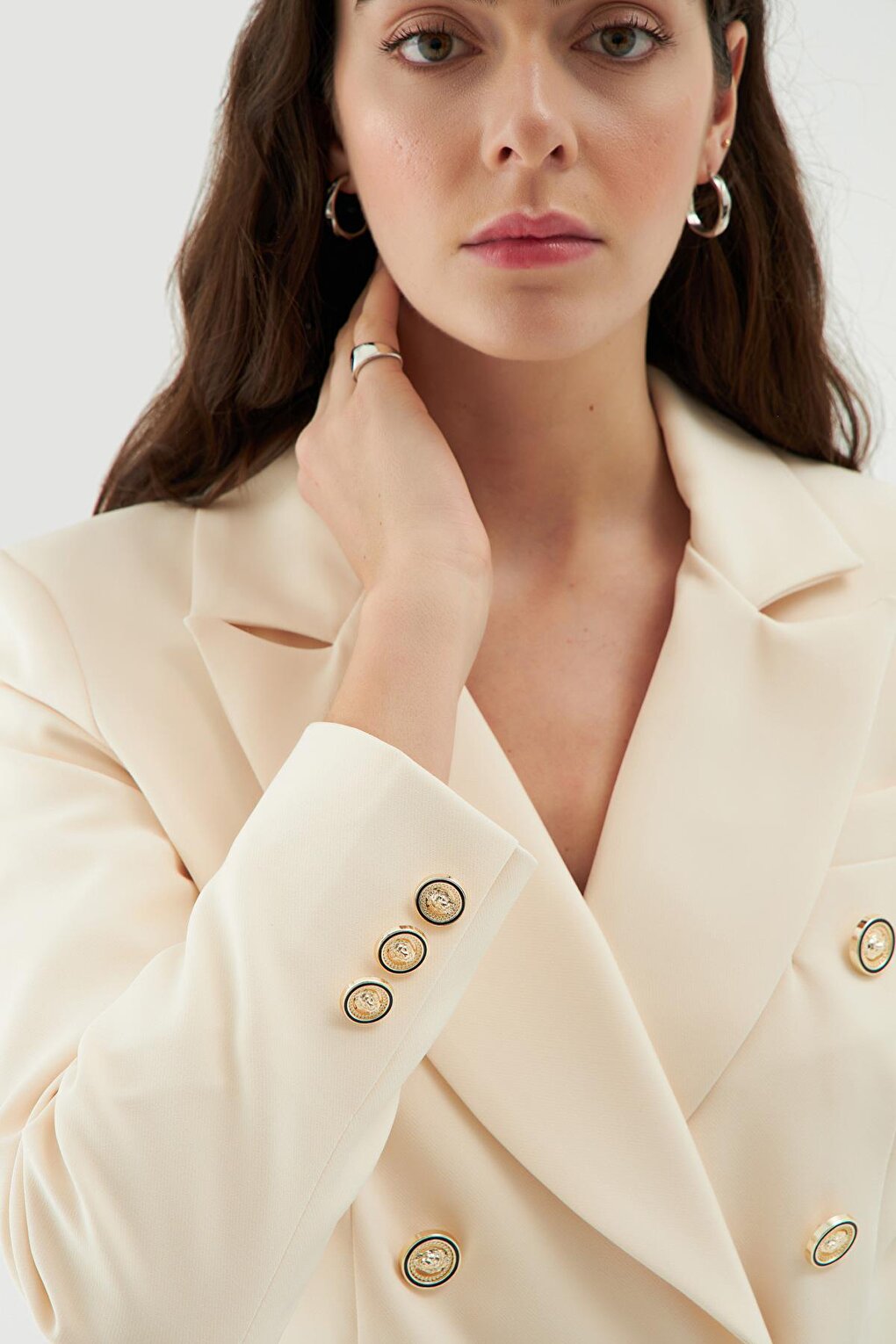 Button Detailed Blazer Jacket White