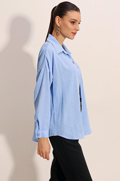 20153 Single Pocket Oversize Shirt - Blue