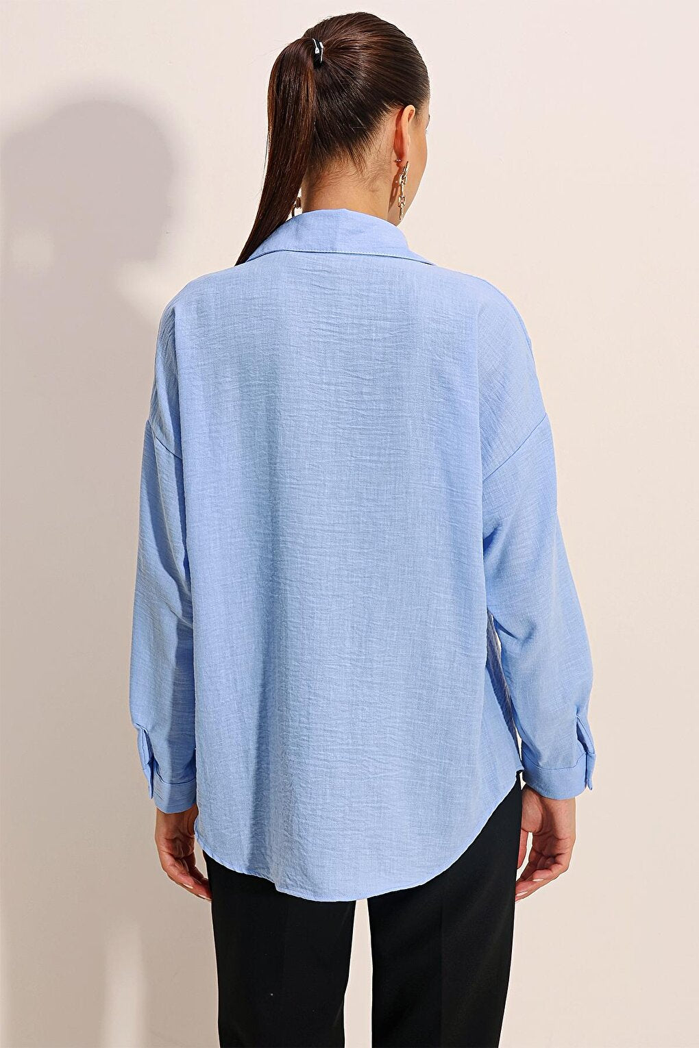 20153 Single Pocket Oversize Shirt - Blue