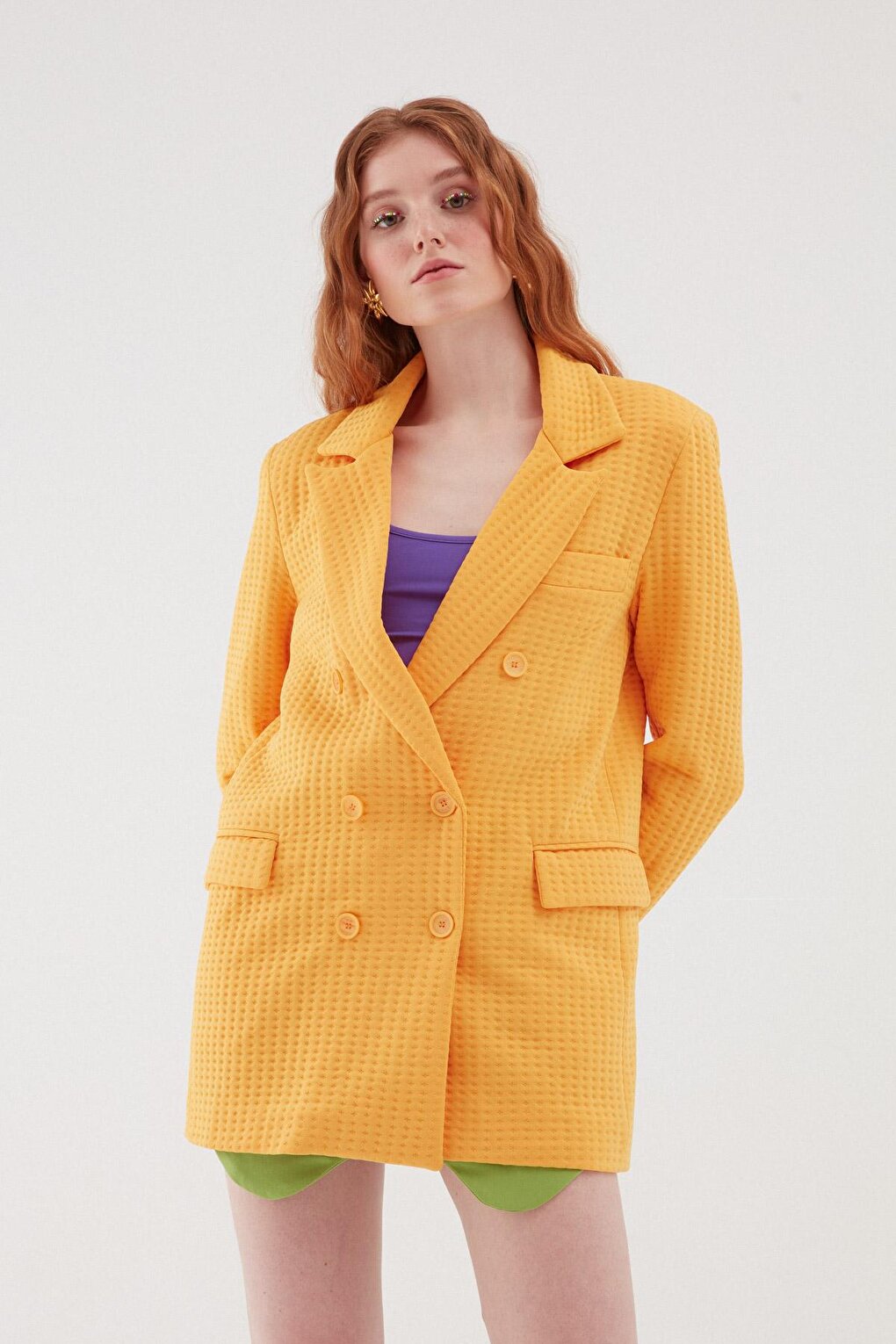 Textured Blazer Jacket Orange