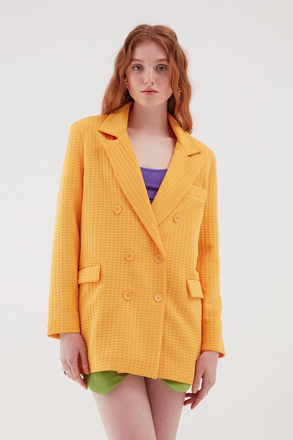 Textured Blazer Jacket Orange