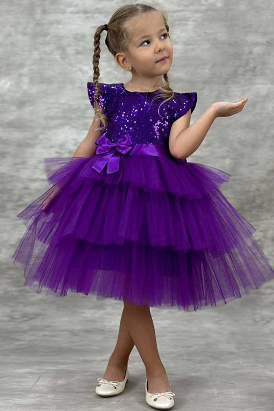 Sequined Embroidered Katkat Purple Evening Dress for Girl