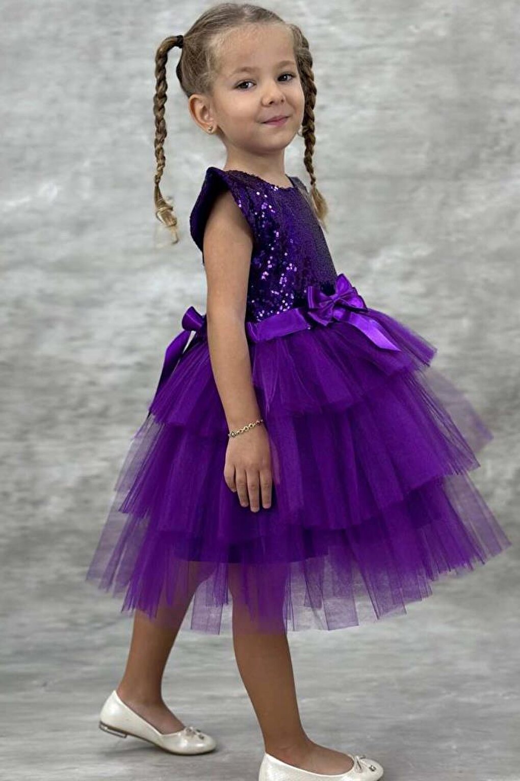 Sequined Embroidered Katkat Purple Evening Dress for Girl