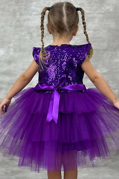 Sequined Embroidered Katkat Purple Evening Dress for Girl