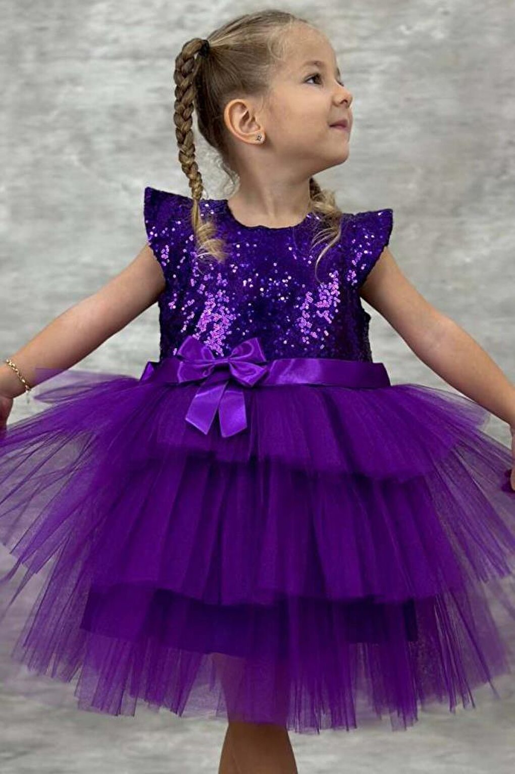 Sequined Embroidered Katkat Purple Evening Dress for Girl