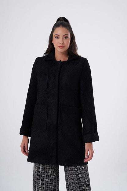 Boucle Colored Lining Black Coat