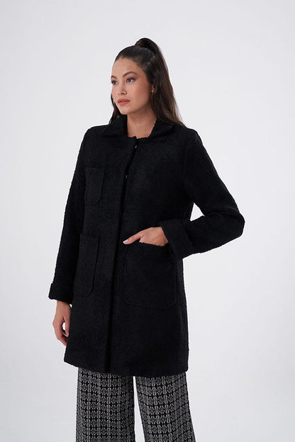 Boucle Colored Lining Black Coat