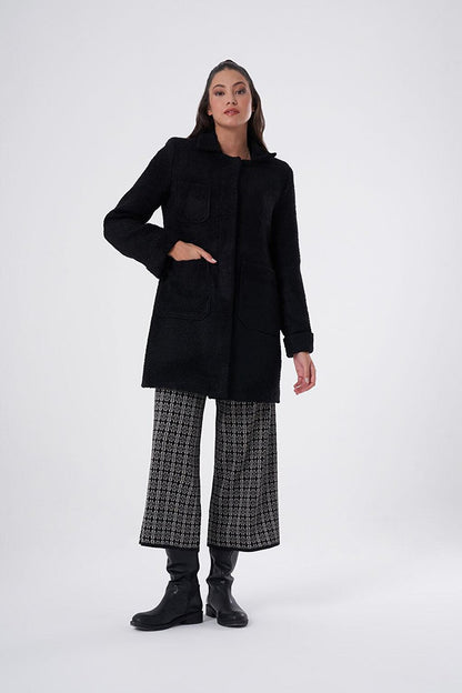 Boucle Colored Lining Black Coat