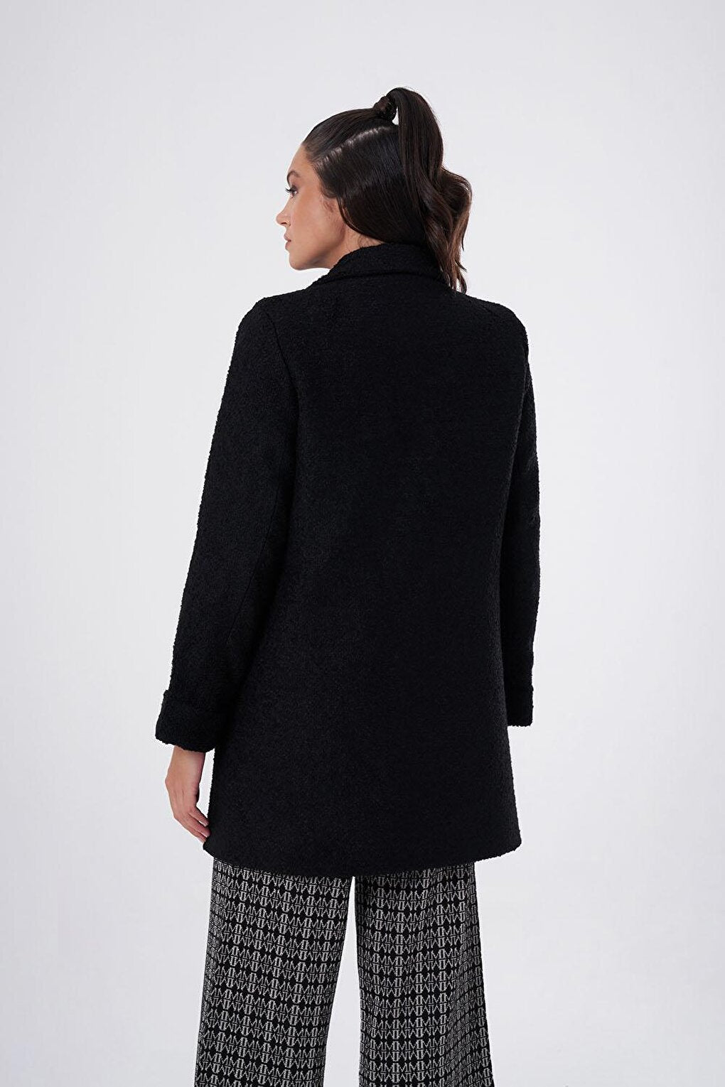 Boucle Colored Lining Black Coat