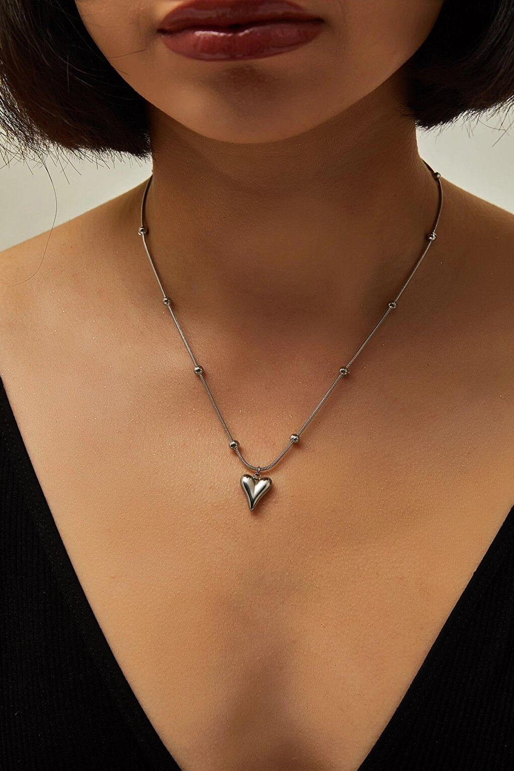 Women's Accessory Steel Heart Pendant Necklace