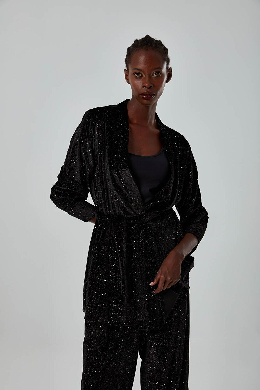 Colorful Glitter Black Velvet Jacket