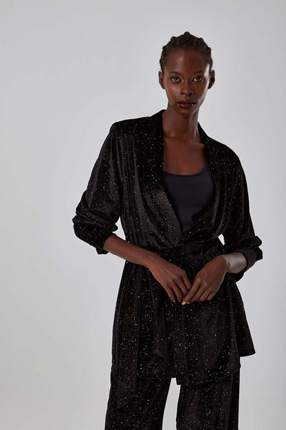 Colorful Glitter Black Velvet Jacket