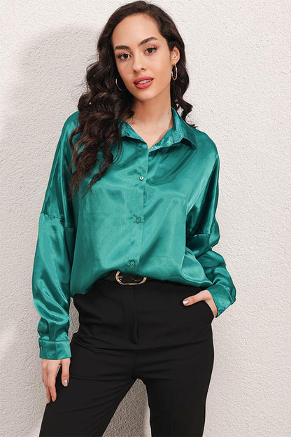 3985 Oversize Satin Shirt - Light Green